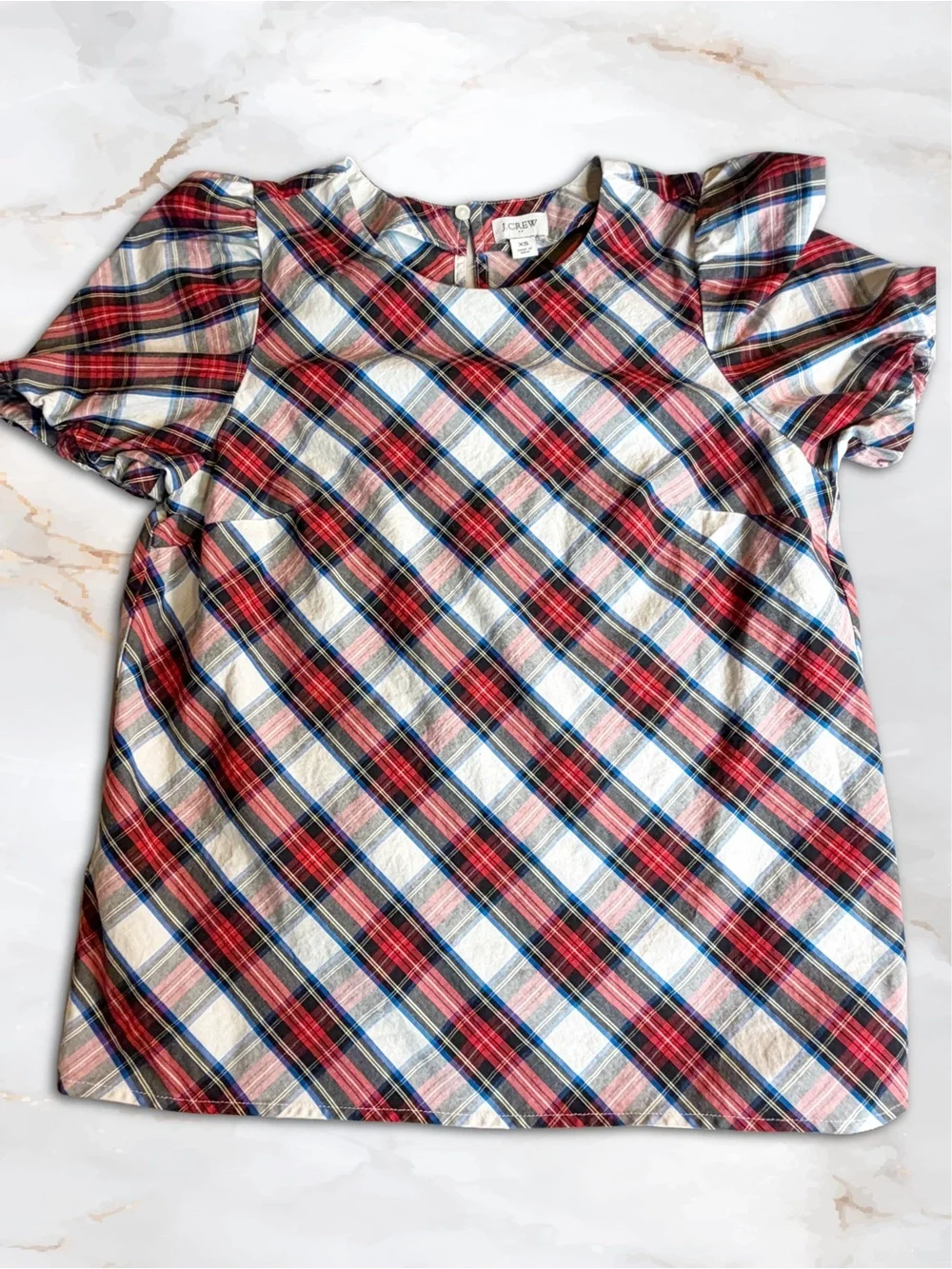 J.Crew Tartan Plaid Puff Sleeve Poplin Blouse XS